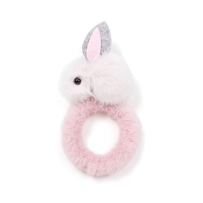 KLA04-Dây buộc tóc  Scrunchies bằng vải lông hình thỏ dễ thương