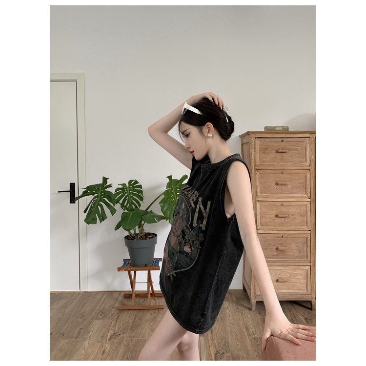 Áo Thun Sát Nách Form Rộng Phong Cách Retro Dành Cho Nữ