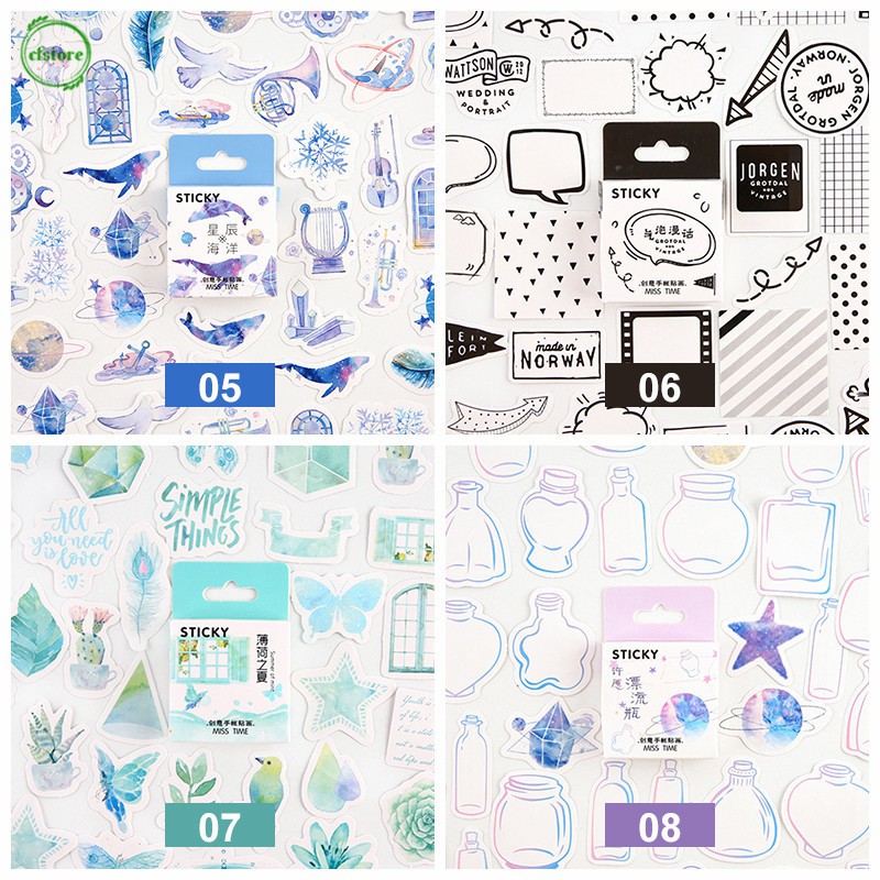 Bộ 46 sticker trang trí album sổ tay DIY thiết kế nhã nhặn