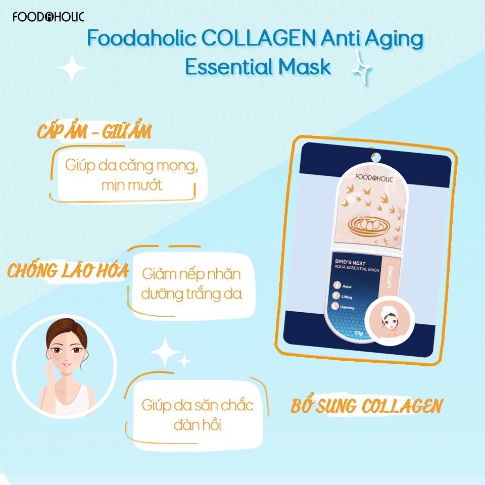 Mặt Nạ Tăng Độ Đàn Hồi Giúp Da Săn Chắc Foodaholic Bird's Nest Aqua Essential Mask 23g