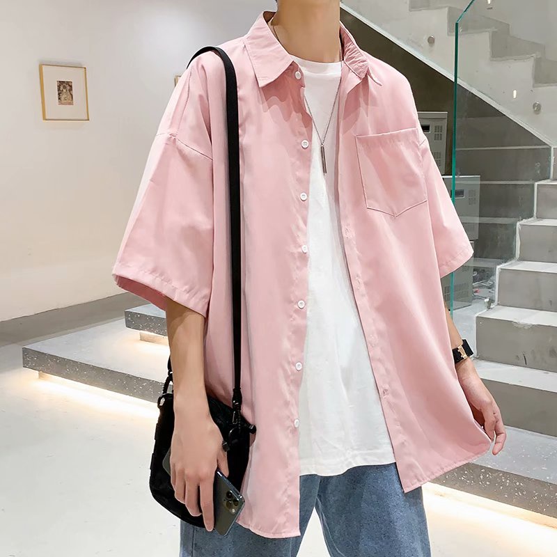 áo sơ mi màu rắn   hàn quốc simple tay áo ngắn hàng trăm cảm giác thiết kế nhỏ from rộng sọc chất lượng cao  cổ điển  tình nhân  tương tự