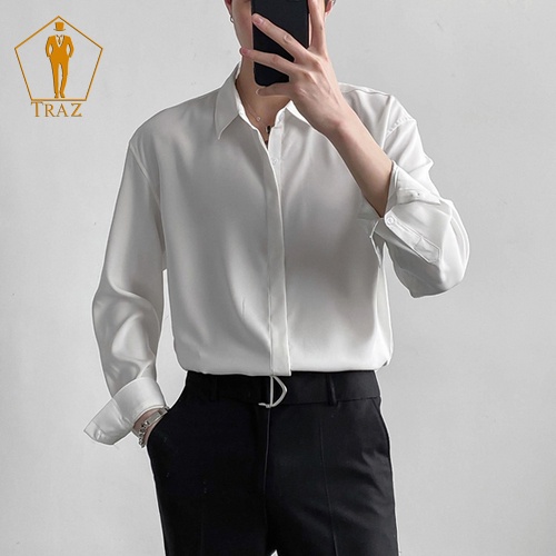 Áo Sơ Mi Nam Nữ Dài Tay Màu Trắng, đen Lụa Unisex Basic  Form Rộng Suông Học Sinh Mịn Mát