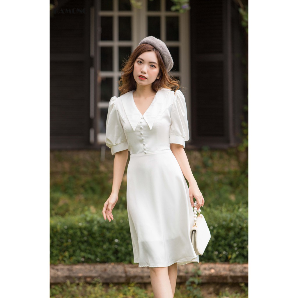 Đầm cổ sen nhọn đính nút KAMONG D125 | BigBuy360 - bigbuy360.vn