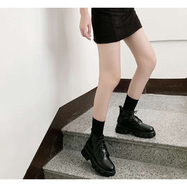 Giày bốt nữ cổ lửng Martin độn đế , boots nữ da đế cao phong cách Anh Quốc BD06