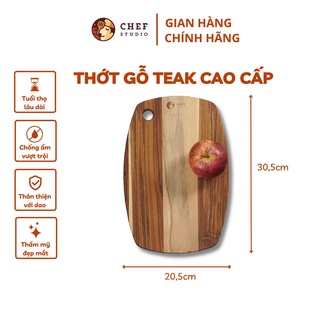 Thớt gỗ Teak Chef Studio cao cấp hình oval, có lỗ treo, dùng cho cắt thái và trang trí