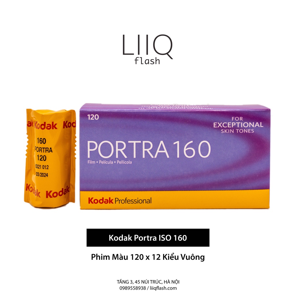 Phim Kodak Portra ISO 160, Màu Color, 120 x 12 Kiểu Vuông, In Date Cho Máy Chụp Ảnh Film - LIIQ Flash