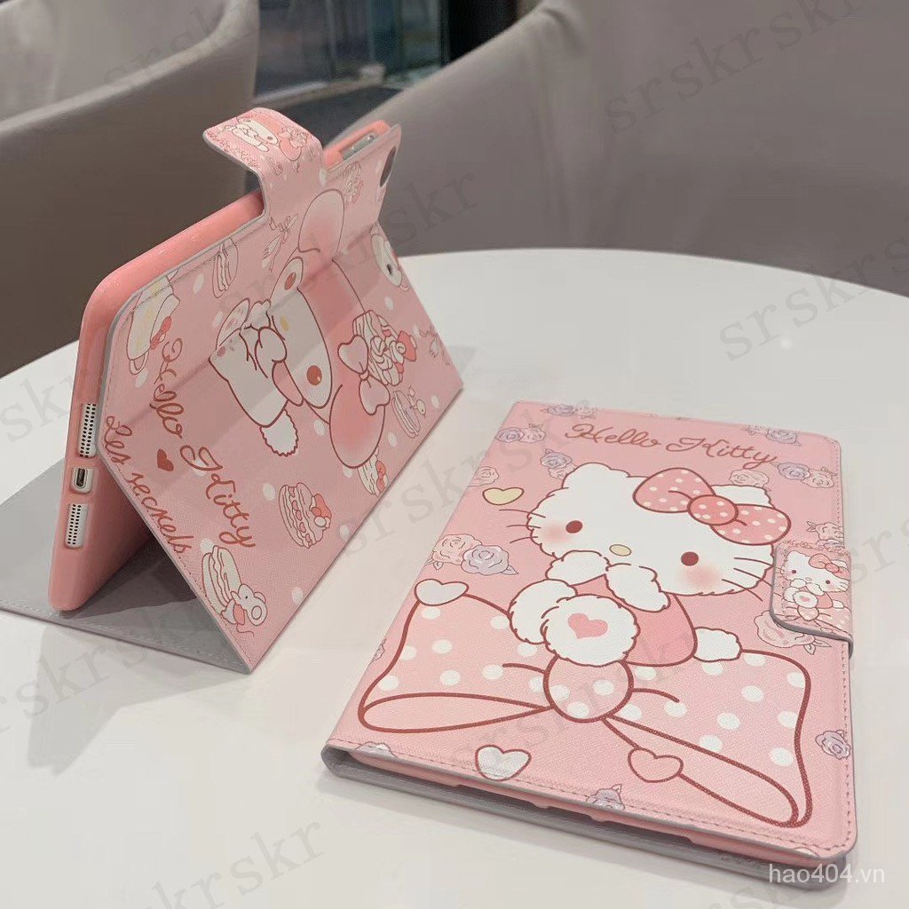 Bao da máy tính bảng nắp gập in hình Hello Kitty Melody hoạt hình cho ipad 5 6 7 9.7 10.2 10.5 Air2/3 Pro Mini1/2/3/4/5