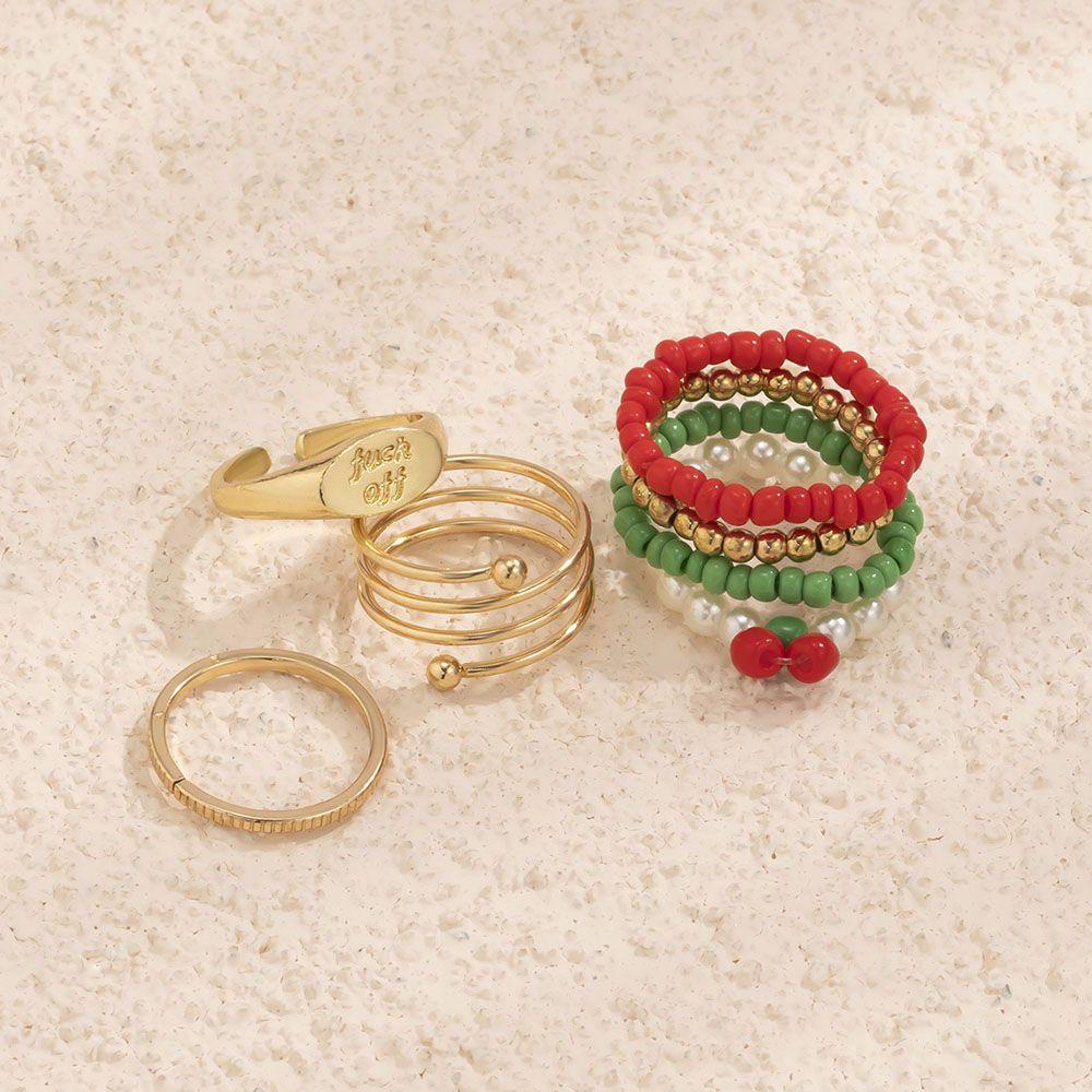 Bộ 7 Nhẫn Đeo Tay Co Giãn Nhiều Lớp Phong Cách Vintage|Nhẫn Hở Hợp Kim Màu Sắc Xinh Xắn