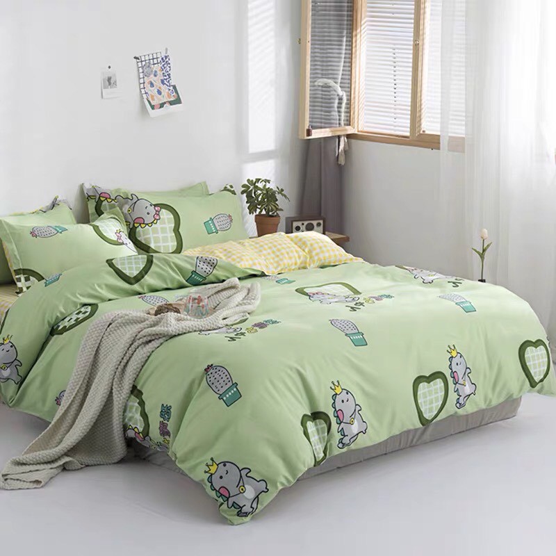 Bộ Chăn Ga Cotton POLY KHỦNG LONG XANHchăn, ga, cotton, ga nệm, chăn ga, cotton poly, chăn nệm, chăn ga gối, bedding️