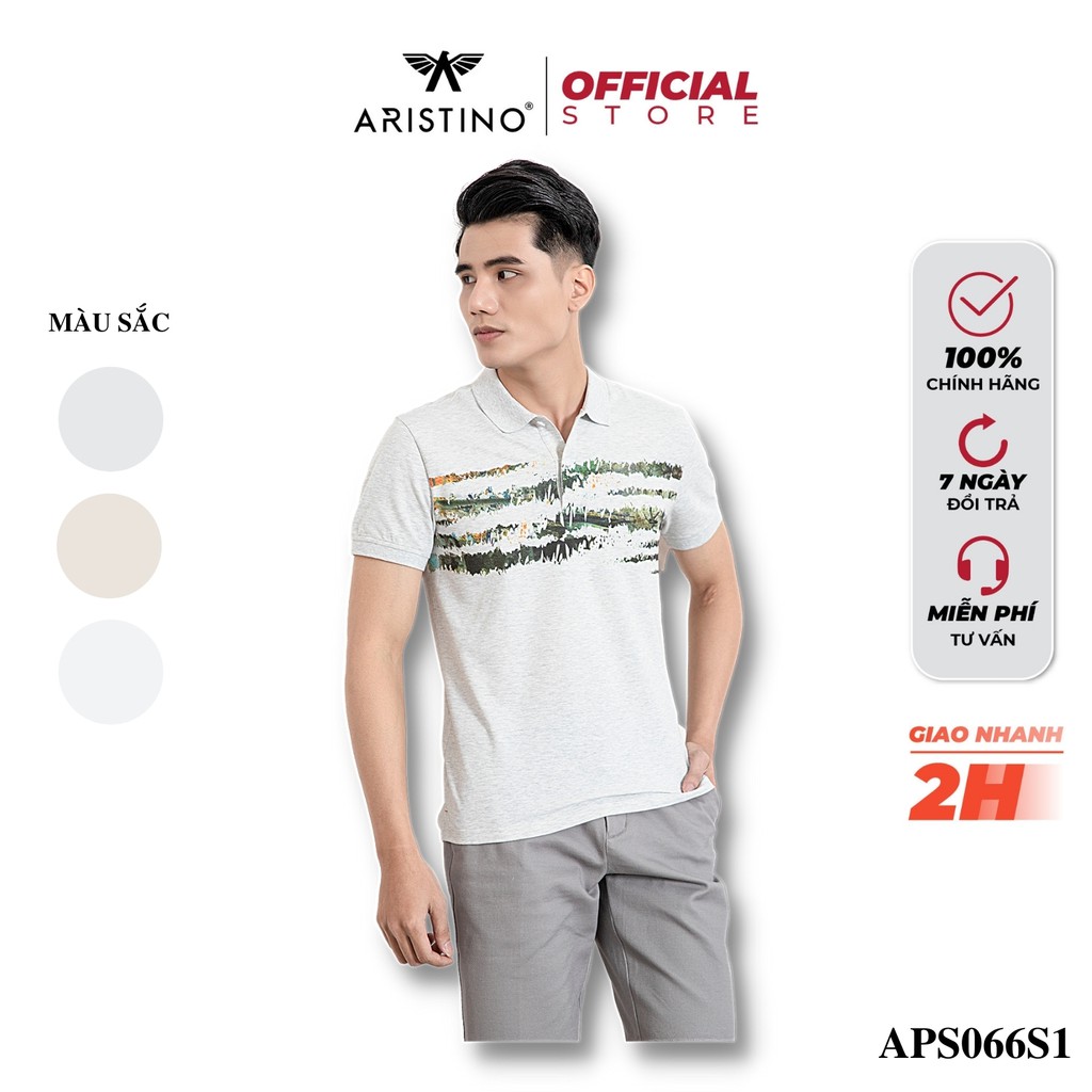 Áo Polo Nam ARISTINO Có Cổ Tay Ngắn In Họa Tiết  APS066S1