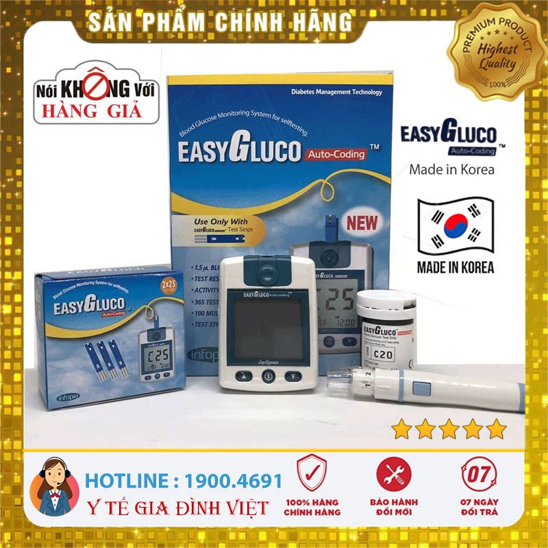 ⚡️Combo máy + 25 que + 25 kim ⚡️ Máy đo đường huyết EasyGluco - đo tiểu đường - phát hiện tiểu đường