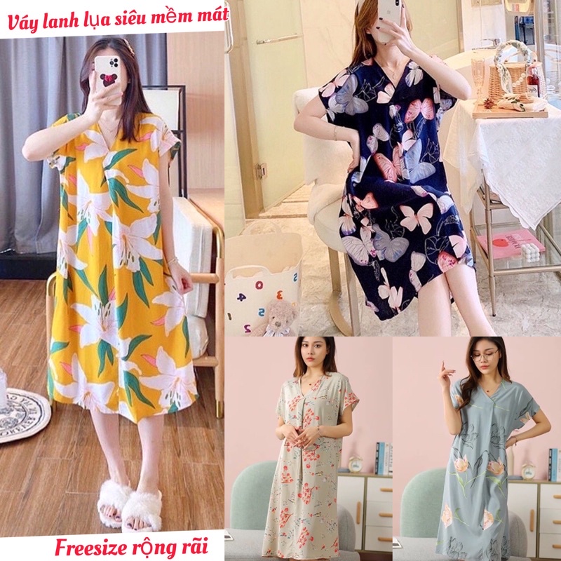 Váy lanh, váy ngủ lanh lụa freesize rộng, cực nhẹ mát