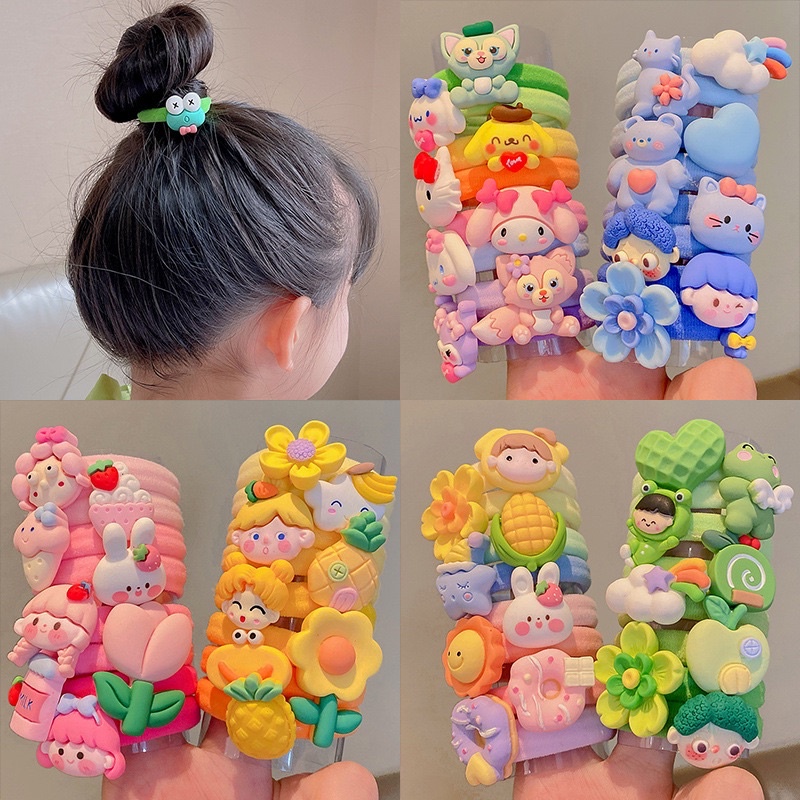 Set 8 chun buộc tóc gắn charm cho bé gái