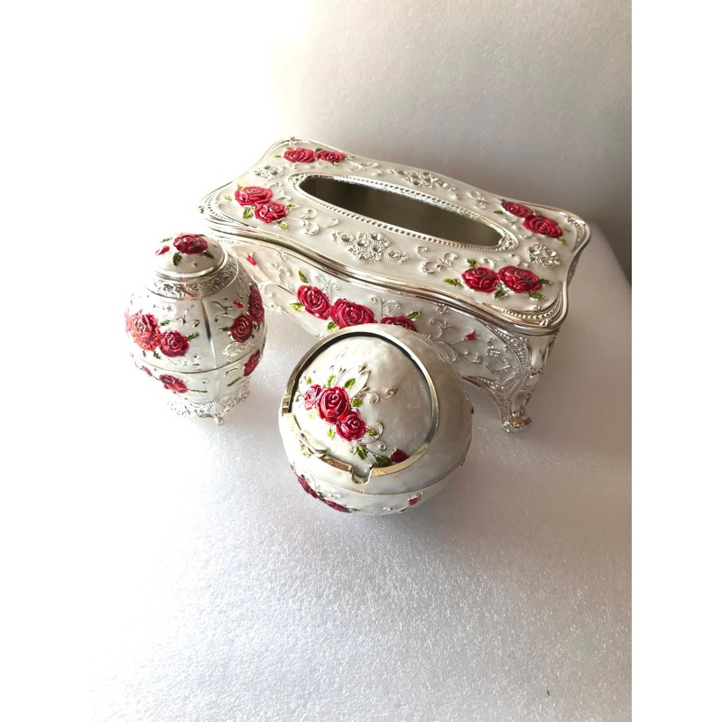 Combo bộ 3 (gạt tàn,lọ tăm,hộp giấy) hợp kim