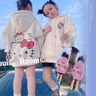 Áo dài tay thu đông cho bé gái - ao hoodie nỉ bông hình in hello kitty dễ thương cho bé gái