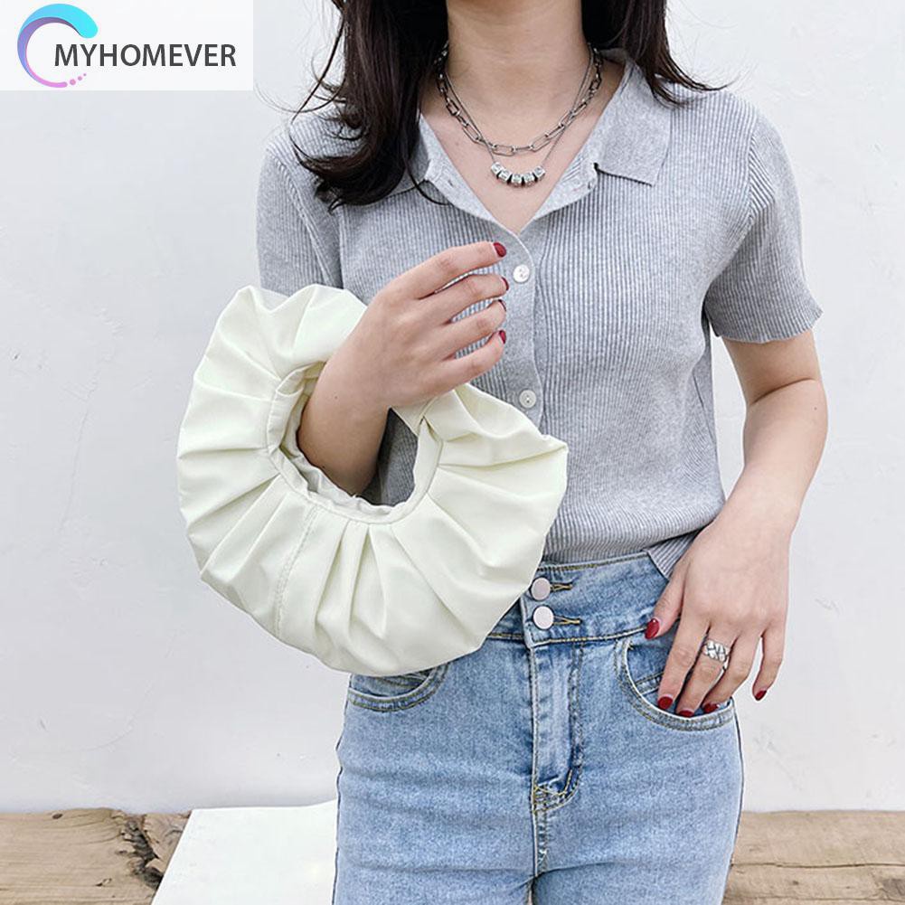 Túi Xách Da Pu Hình Tròn Xếp Ly Nhỏ Xinh Thời Trang Cho Bạn Gái