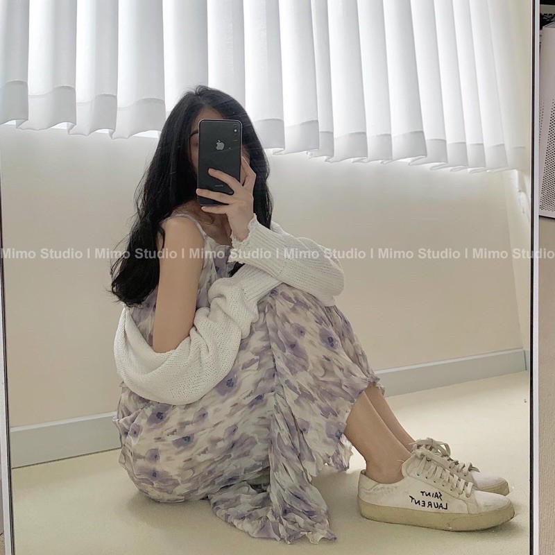 ĐẦM 2 DÂY HOA DÁNG SUÔNG DÀI- BLAZER TÍM OVERSIZE