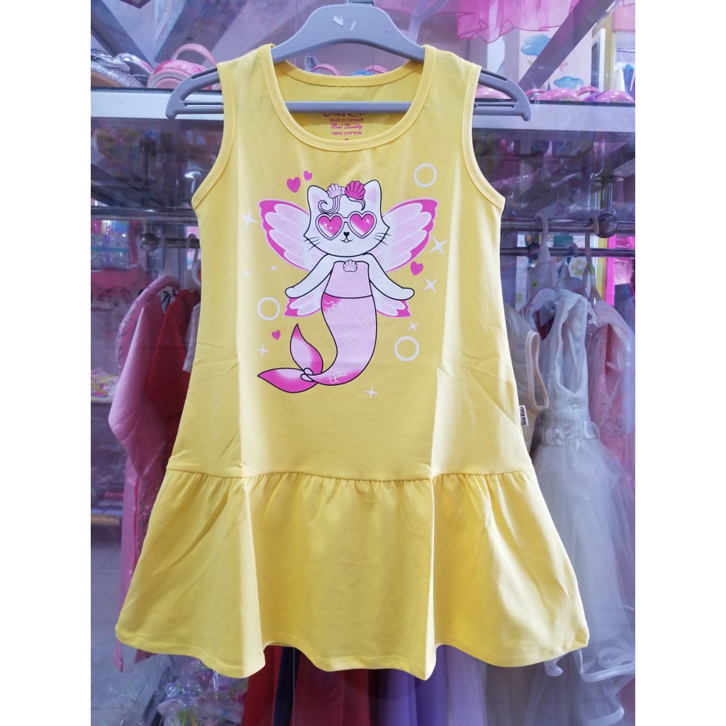 Đầm thun cotton mát mẻ in mèo nàng tiên cá