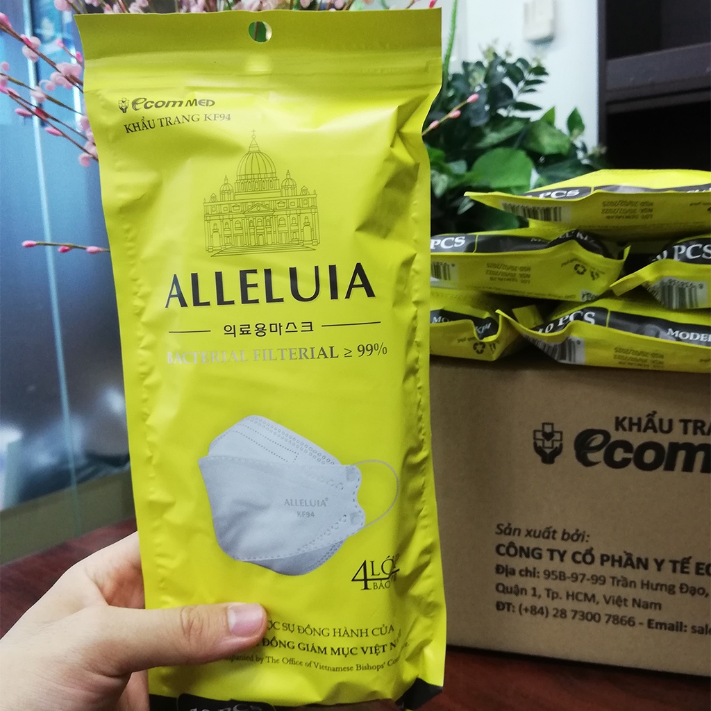 Khẩu Trang KF94 Công Giáo EcomMed Alleluia (Bịch 10 cái) Thông Thoáng Không Đau Tai - Đạt chuẩn FDA