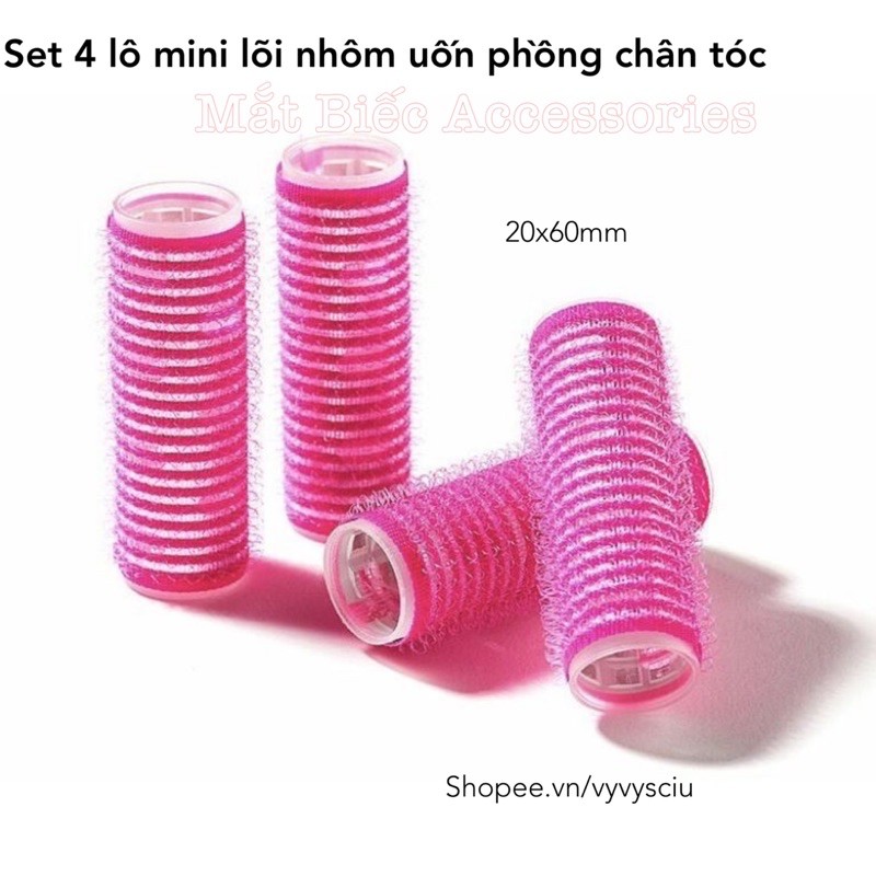 Set 4 lô mini lõi nhôm tự dính 20x60mm uốn phồng chân tóc phong cách Hàn quốc