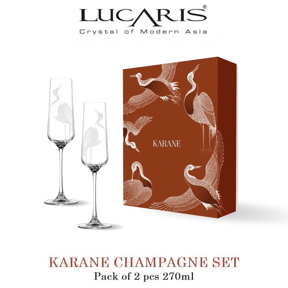 BỘ 2 LY KARANE LIMITED CHAMPAGNE LUCARIS - KHẮC HÌNH CHIM HẠC - 270ML