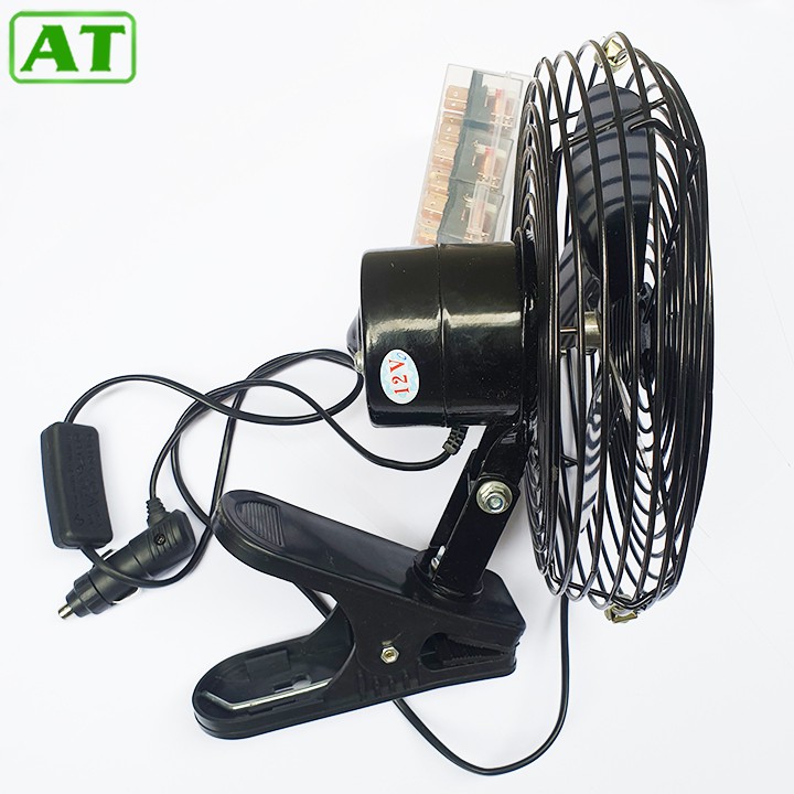 Quạt Kẹp Lồng Sắt Cánh Sắt Màu Đen 12V Hoặc 24V Kẹp Treo Trên Ô Tô Xe Hơi 22cm