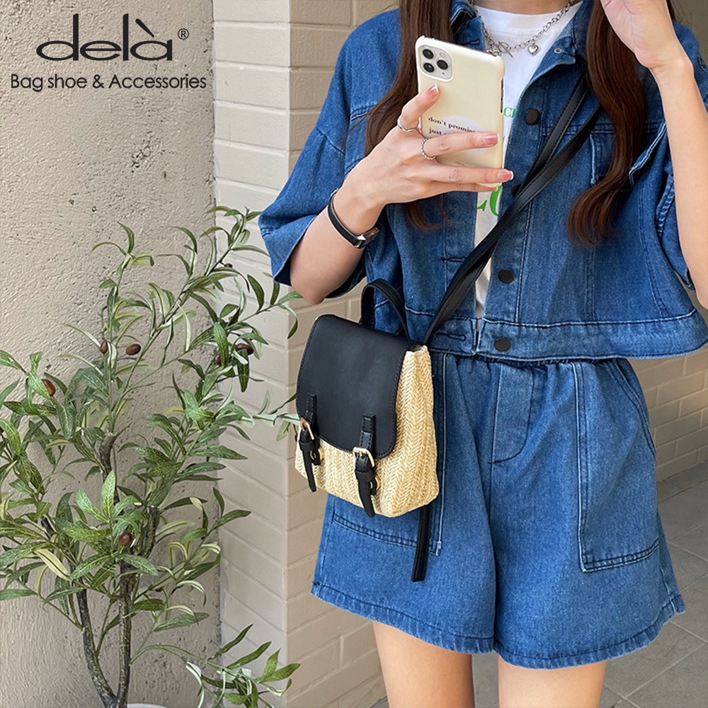 Dela Ba Lô Đeo Vai Cỡ Nhỏ Thiết Kế Đan Rơm Thời Trang Mùa Hè Phong Cách Hàn Quốc Cho Nữ