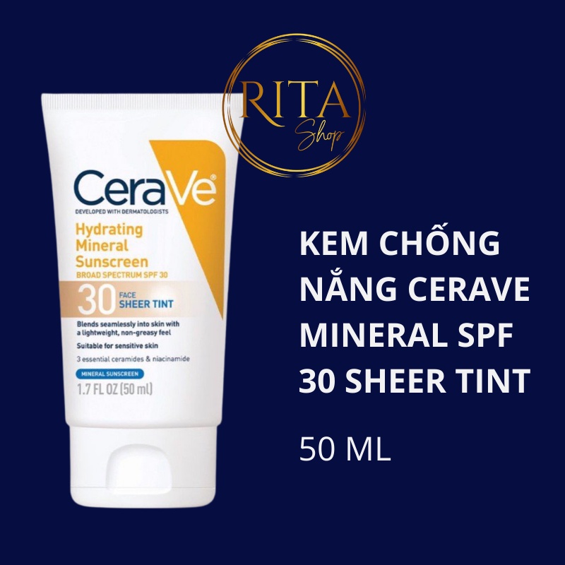 [Bill Mỹ] Kem chống nắng vật lý có màu Cerave Hydrating Mineral Face Sunscreen Spf 30 Sheer Tint 50ml date 2023