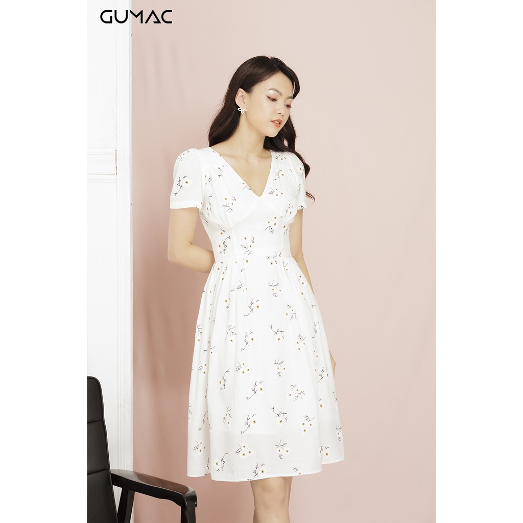 [Mã WASGIFT giảm 35K đơn 350K] Đầm xòe hoa cúc GUMAC MS11964_TRANG | BigBuy360 - bigbuy360.vn