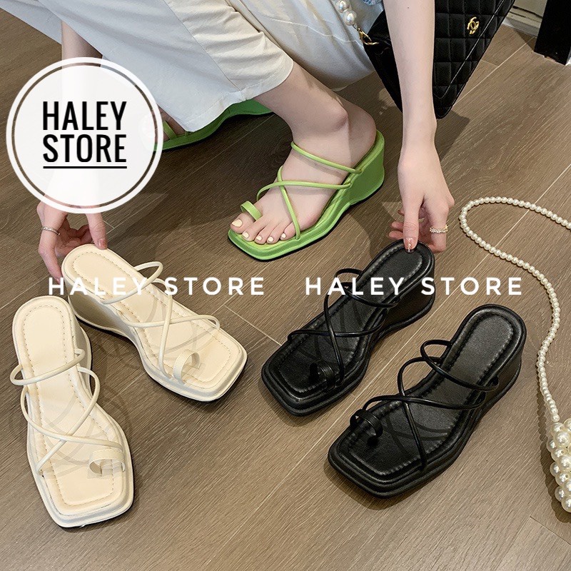 Giày dép nữ đế xuồng cao 8cm HALEY STORE quai ngang mảnh xỏ ngón nhẹ mềm êm chân rẻ vền đẹp đi chơi du lịch