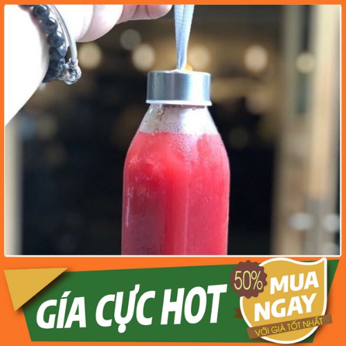 [XÃ LỖ]  CHAI THỦY TINH VUÔNG NẮP CÓ DÂY ĐỰNG SINH TỐ 350ML