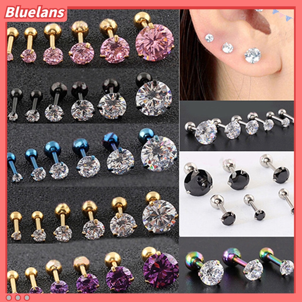 Khuyên tai đính đá 3 chấu không gây dị ứng độc đáo