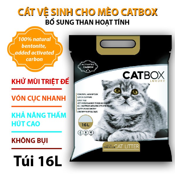 Cát vệ sinh cho mèo bổ sung than hoạt tính CATBOX túi 16L