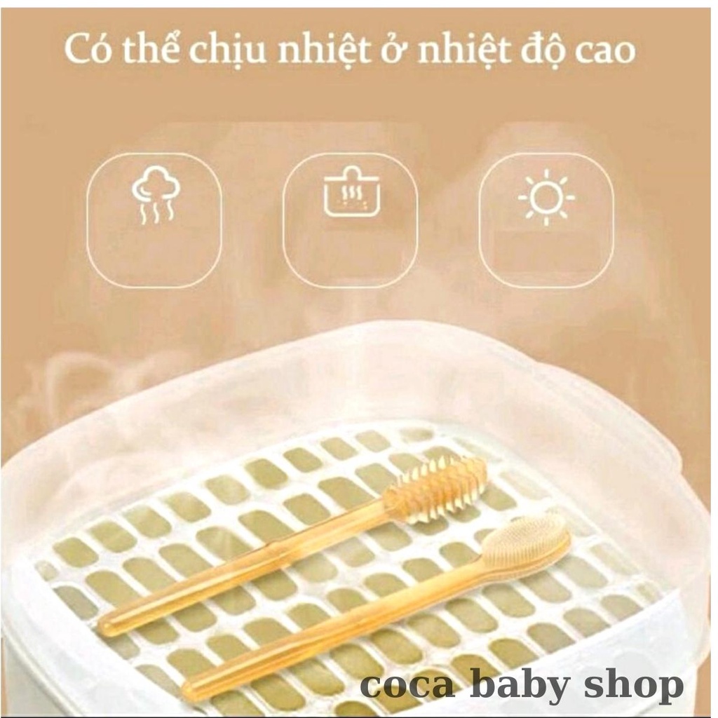 Bộ rơ lưỡi tưa lưỡi và bàn chải silicon vệ sinh răng miệng kèm cốc đựng có nắp đậy cho bé 0-18 tháng