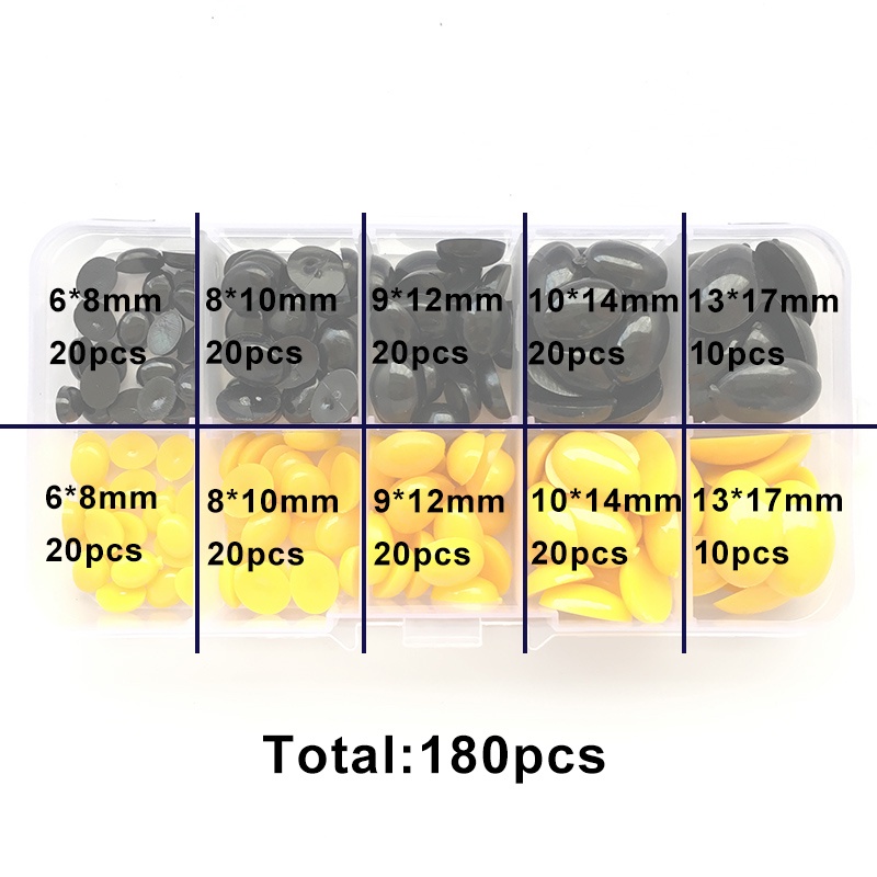 Set 180 Phụ Kiện Mắt Búp Bê Hình Oval Màu Đen/Vàng Bằng Nhựa An Toàn Cho Búp Bê