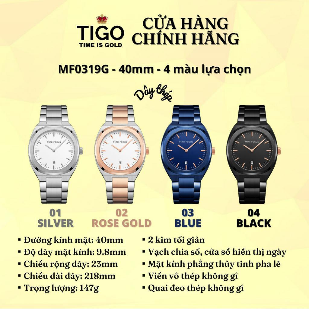 Đồng Hồ Nam MINI FOCUS MF0319G.01 Dây Thép Bạc Viền Bạc Thép Không Gỉ Cao Cấp Mặt Tròn Đường Kính 40mm Chống Nước