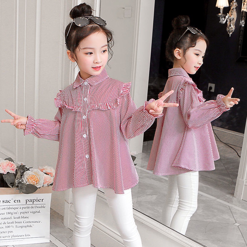 Áo Sơ Mi Kẻ Sọc Viền Bèo Phong Cách Hàn Quốc Thời Trang Mùa Xuân Mới 2022 Cho Bé Gái