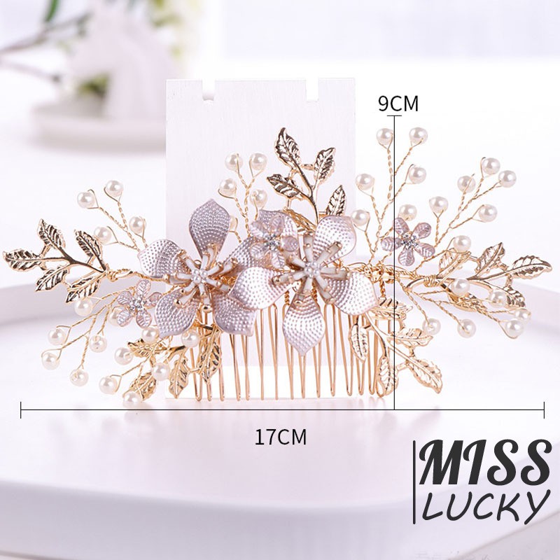 Lược cài tóc kích thước 17*9cm trang trí hoa đính ngọc xinh xắn cho cô dâu