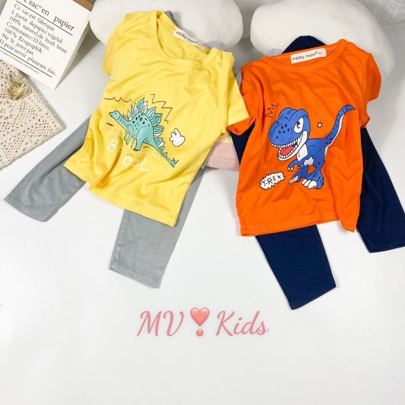 Bộ Tay Ngắn Quần Dài Thun Lạnh MINKY MOM Mặt Thú Đắp Tai Cho Bé Trai Bé Gái 0 1 2 3 4 5 6 Tuổi Chính Hãng-Đồ Bộ Cho Bé