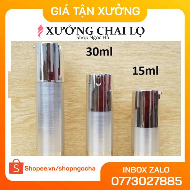 Chai xịt giọt hút chân không Cao cấp 15ml/30ml/50ml Thân xi bạc Nắp bạc chiết mỹ phẩm / chai lọ hủ thuỷ tinh