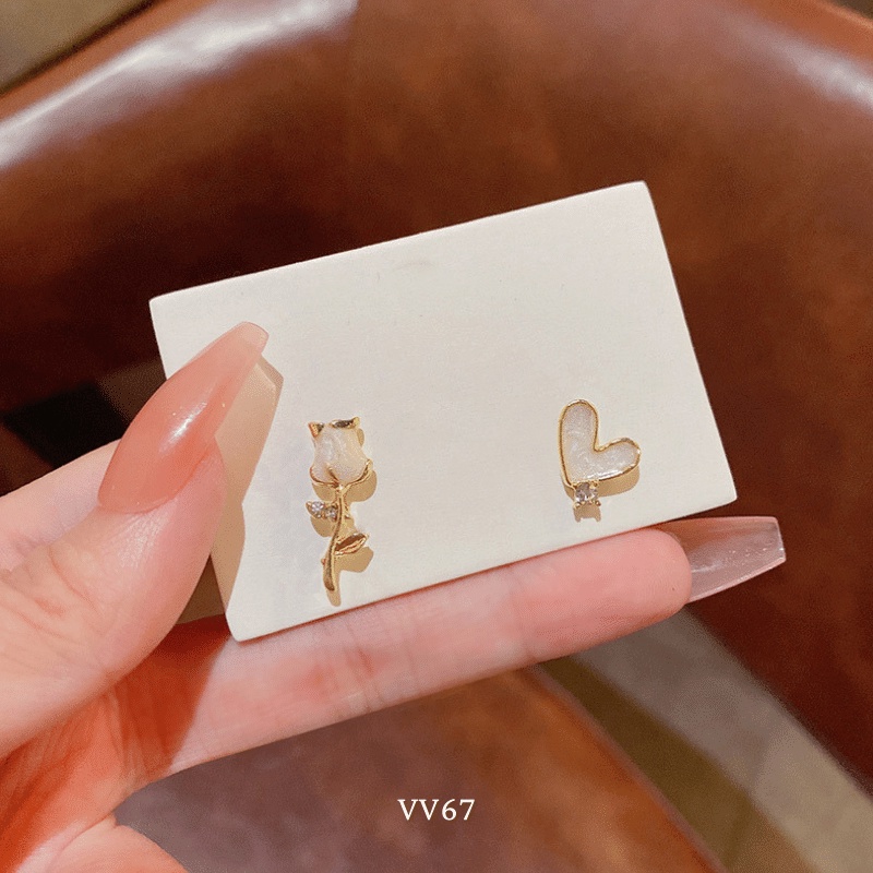 Bông tai hoa tim bất đối xứng thời trang cá tính dành cho nữ Annie VV67