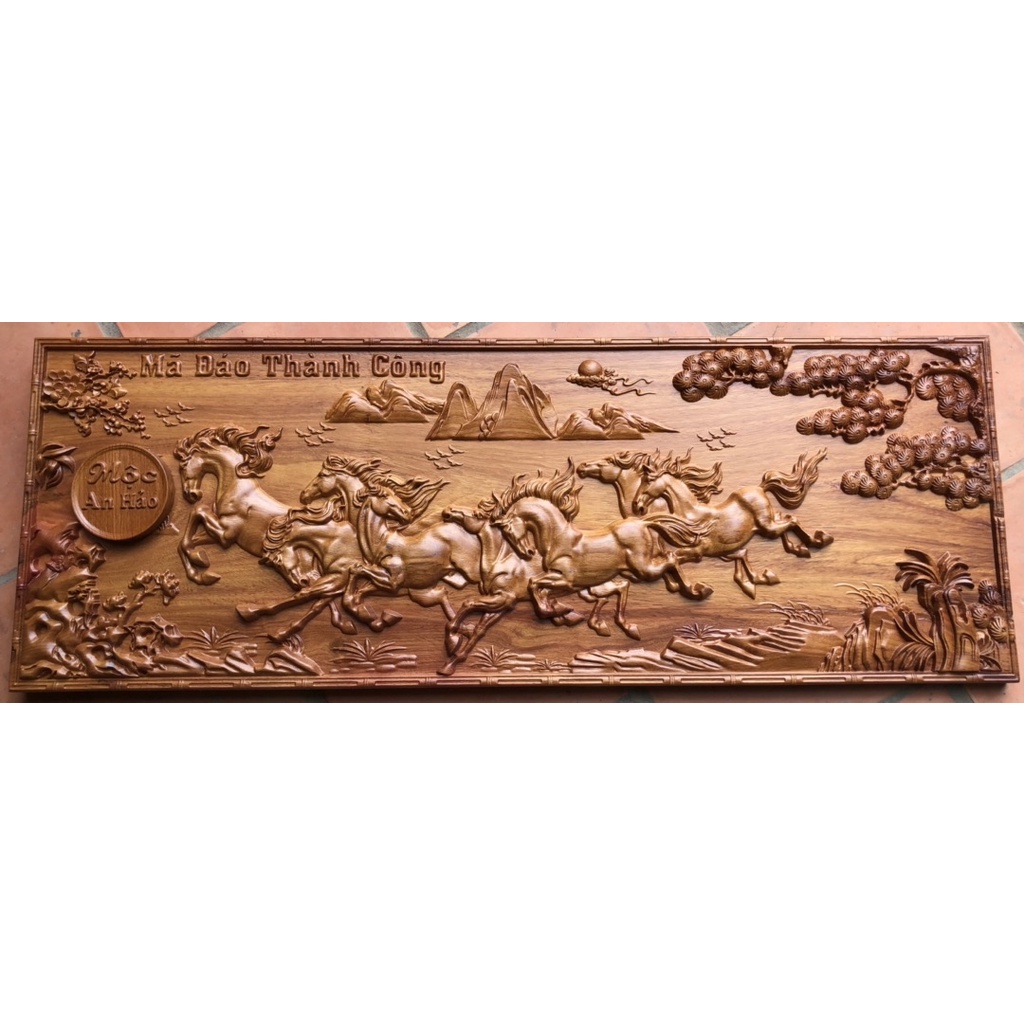 TRANH GỖ TREO TƯỜNG MÃ ĐÁO THÀNH CÔNG bằng gỗ Bên liền khối, size nhỏ: 39x108x4cm