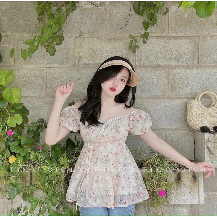Áo hoa nổi chéo ngực viền ren  𝐊𝐄̀𝐌 𝐀̉𝐍𝐇 𝐓𝐇𝐀̣̂𝐓  𝐁𝐀𝐎 𝐊𝐈𝐄̂̉𝐌 ❌