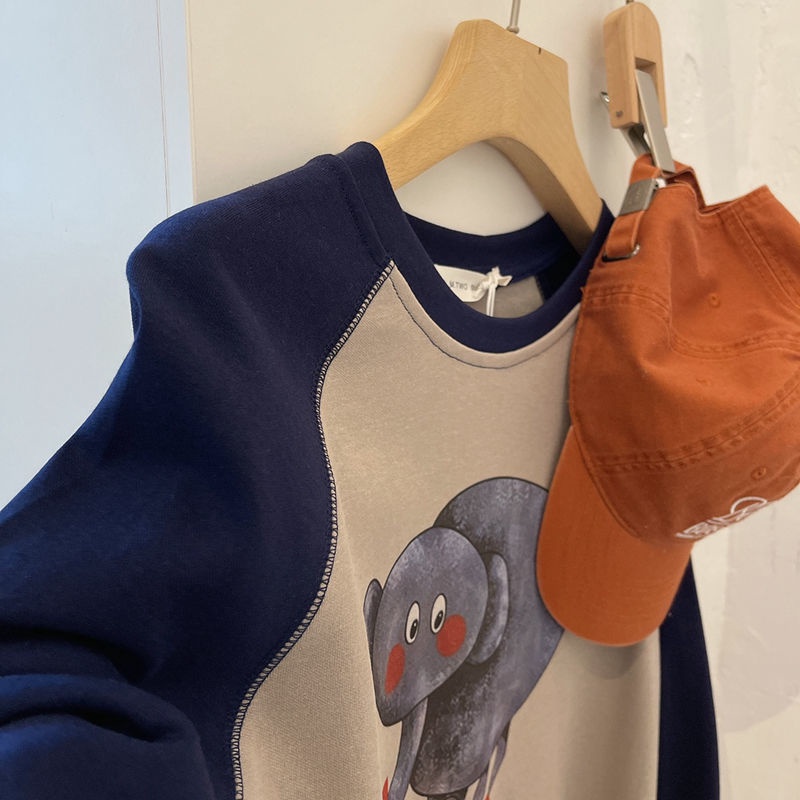 Jiashucheng Áo Thun Raglan Tay Dài Ghép Mảnh Dáng Rộng In Hình Voi Kích Thước Lớn mm Tuổi Thọ Cao Vừa Vặn Cho Nữ