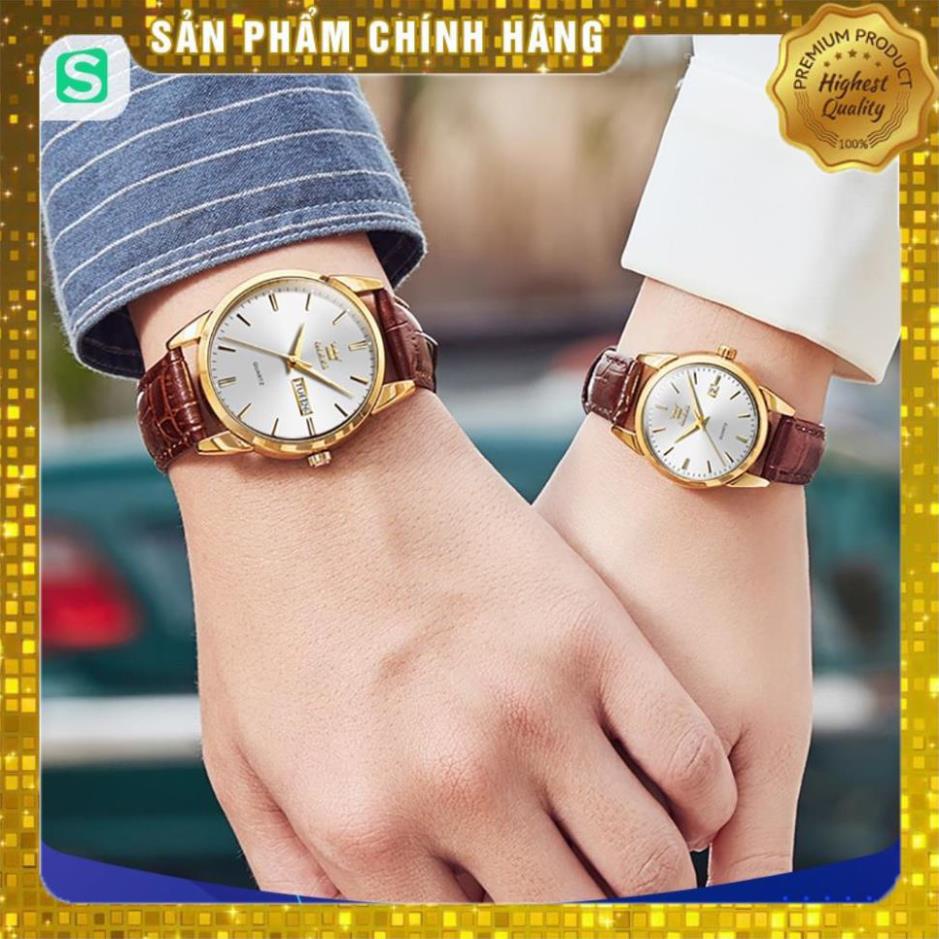 Đồng hồ đôi Olevs Nhật Bản,chống vô nước,dây da cao cấp,dạ quang,thạch anh,mặt tròn