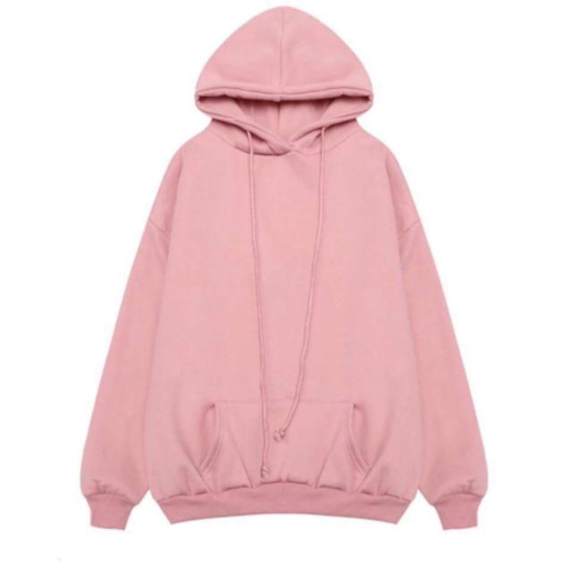 Hoodie nỉ basic tay dài túi bụng hồng đất hình thật