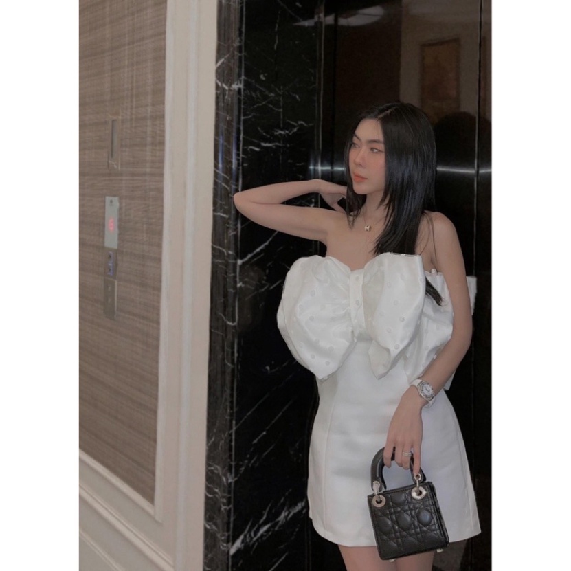 Đầm ôm body nơ 🔥tapta có mút ngực🔥 cúp ngực trắng Đen trễ vai ngắn Maxi Ivy.fashion đi biển dự tiệc dạo phố