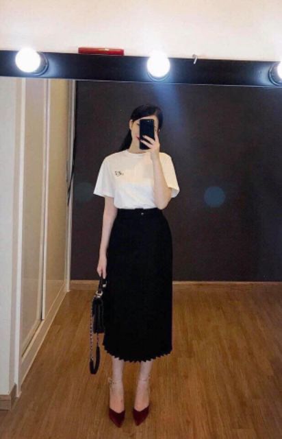 Chân váy xếp li kèm đai vuông hàng QC