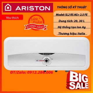 Máy nước nóng Ariston SL2 RS 2.5 FE (Model cao cấp tráng bạc diệt khuẩn) chính hãng