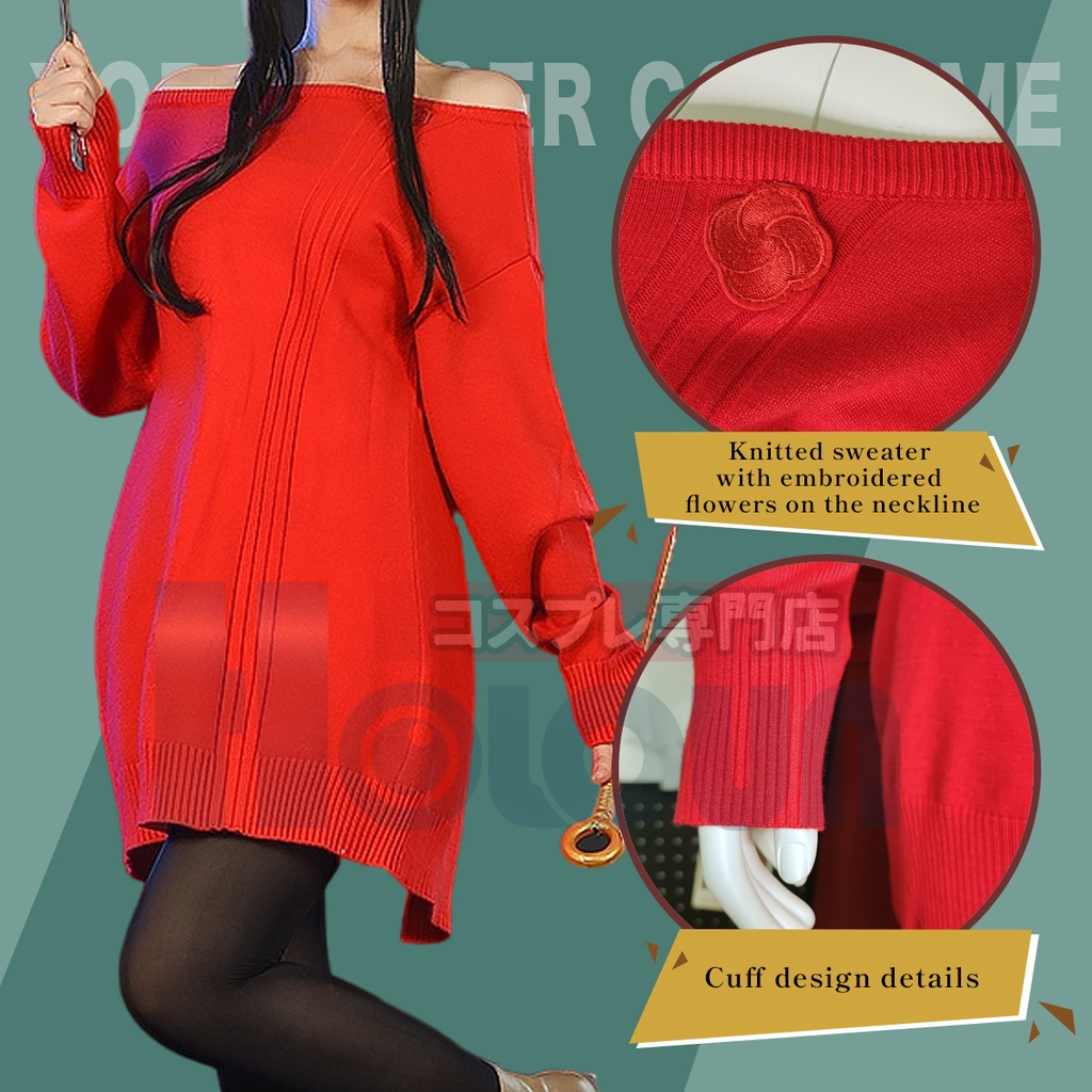 Holoun SPY Bộ đồ hóa trang 6 món màu đỏ hóa trang nhân vật Yor Forger Giáng Sinh/Halloween